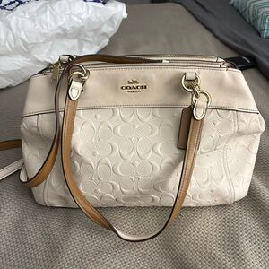 Coach Embossed Cream and Tan Shoulder Bag